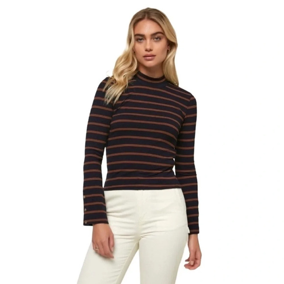 O'Neill Roberts Long Sleeve Ribbed Mock Neck Top size Medium - Picture 2 of 8